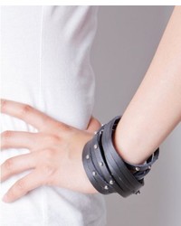 ChicNova Black Skinny Leather Rivets Wrap Bracelet