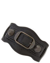 Balenciaga Classic Leather Single Strap Bracelet Black