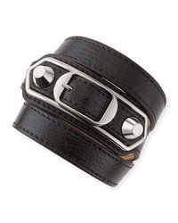 Balenciaga Classic Leather Wrap Bracelet Black