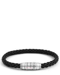 Tateossian Combination Lock Braided Leather Bracelet Black