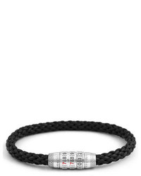 Tateossian Combination Lock Braided Leather Bracelet Black