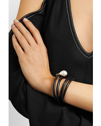 Mizuki Convertible 14 Karat Gold Leather And Pearl Wrap Bracelet Black