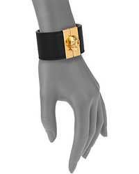 Alexander McQueen Crystal Leather Gated Skull Cuff Braceletblack
