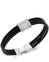 Wrapped Diamond And Multi Row Leather Bracelet In Sterling Silver