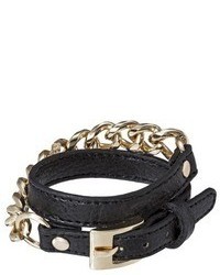 Faux Leather Bracelet With Chain Link Goldblack