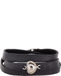 Feathered Soul Leather Wrap Bracelet With Raw Black Diamond Grey Diamond Charm