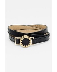 House of Harlow 1960 Sunburst Leather Wrap Bracelet Black Gold