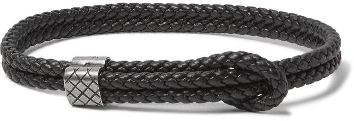 Bottega Veneta - Intrecciato Leather and Oxidised Silver Bracelet - Men -  Black Bottega Veneta