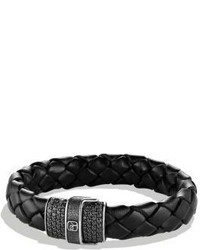 David Yurman Leather And Black Diamond Weave Bracelet