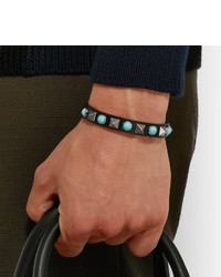 Valentino Leather Silver Tone And Turquoise Bracelet