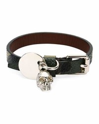 Alexander McQueen Leather Skeleton Charm Bracelet Black