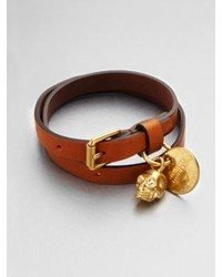 Alexander McQueen Leather Skull Wrap Bracelet