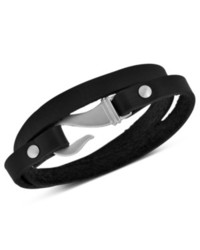 Macy's Stainless Steel Bracelet Black Leather Double Wrap Bracelet