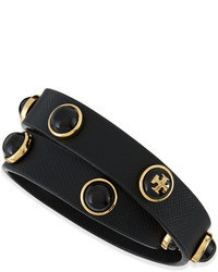 Tory Burch Melodie Double Wrap Leather Bracelet Black