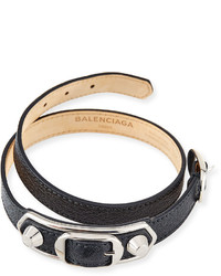 Balenciaga Metallic Edge Leather Wrap Bracelet Black