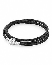 Pandora Bracelet Black Leather Triple Wrap