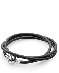 Pandora Design Pandora Bracelet Black Leather Triple Wrap Strength With Sterling Silver Clasp Mots Collection