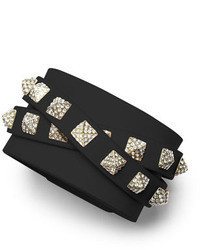 Valentino Rockstud Multi Strand Crystal Stud Leather Bracelet Black
