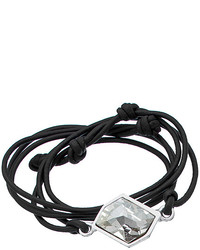 Diana Warner Silver Black Leather And Silvershade Kathryn Stone Callahan Wrap Bracelet