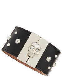 Alexander McQueen Skull Clasp Studded Leather Cuff Black