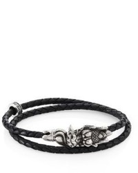King Baby Studio Sterling Silver Braided Leather Small Dragon Bite Bracelet