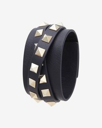 Valentino Studded Leather Wrap Bracelet Black