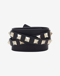 Valentino Studded Leather Wrap Bracelet Black