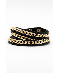 Tasha Leather Wrap Bracelet Black Gold