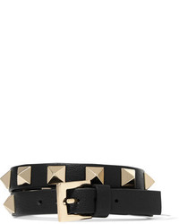 Valentino The Rockstud Leather And Gold Tone Bracelet Black