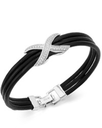 Wrapped Tm Diamond X And Multi Row Leather Bracelet In Sterling Silver