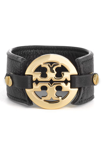 Tory Burch Leather Logo Buckle Bracelet Black, $125 | Nordstrom | Lookastic