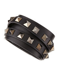 Valentino Multi Strand Leather Rockstud Wrap Bracelet Black