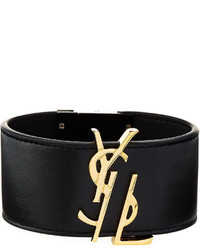 Saint Laurent Ysl Leather Cuff Bracelet Black