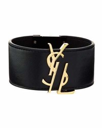 Saint Laurent Ysl Leather Cuff Bracelet Black