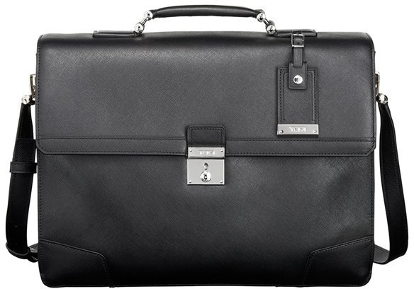 Tumi Astor Dorilton Slim Flap Embossed Leather Briefcase Black