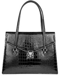 L.a.p.a. Black Croco Style Leather Double Gusset Briefcase