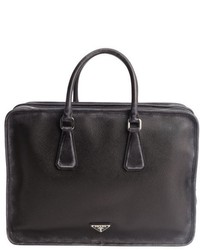 Prada Black Distressed Leather Top Handle Briefcase
