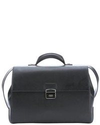 Ermenegildo Zegna Black Leather Top Handle Convertible Briefcase