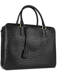 Fontanelli Black Ostrich Stamped Leather Briefcase