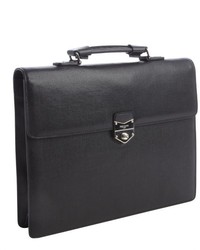 Saint Laurent Black Textured Leather Briefcase