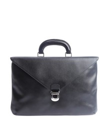 Giorgio Armani Black Textured Leather Silver Buckle Briefcase