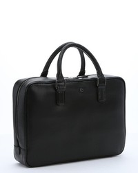 Giorgio Armani Black Textured Leather Top Handle Briefcase