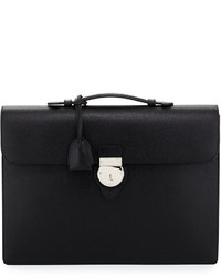 Gucci Buckle Flap Leather Briefcase Black