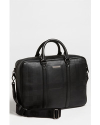 Burberry Maxwell Check Embossed Leather Briefcase Black One Size