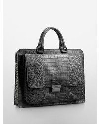 Calvin Klein Reid Croco Embossed Leather Briefcase