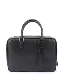 Giorgio Armani Black Embossed Leather Top Handle Briefcase