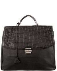 Dolce & Gabbana Leather Crocodile Trimmed Briefcase