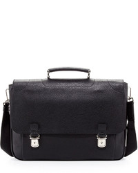 Bally Leather Double Snap Briefcase Black