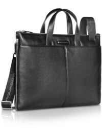 Piquadro Modus Expandable Black Calfskin Slim Briefcase