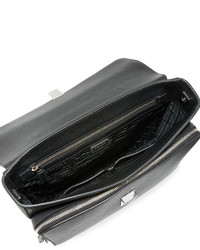 Prada Saffiano Leather Single Gusset Briefcase Black